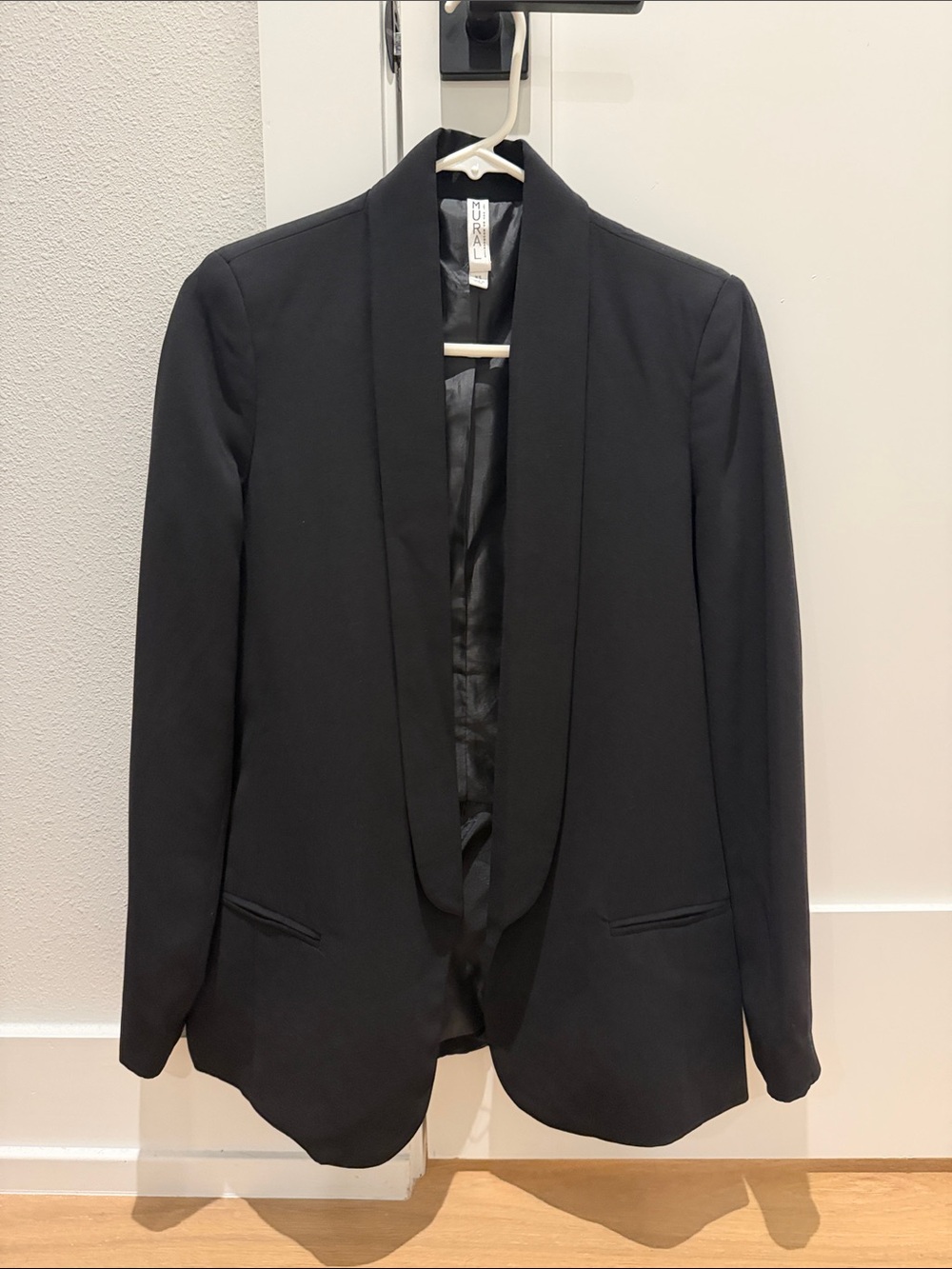 Mural Black Open-Front Shawl Collar Blazer